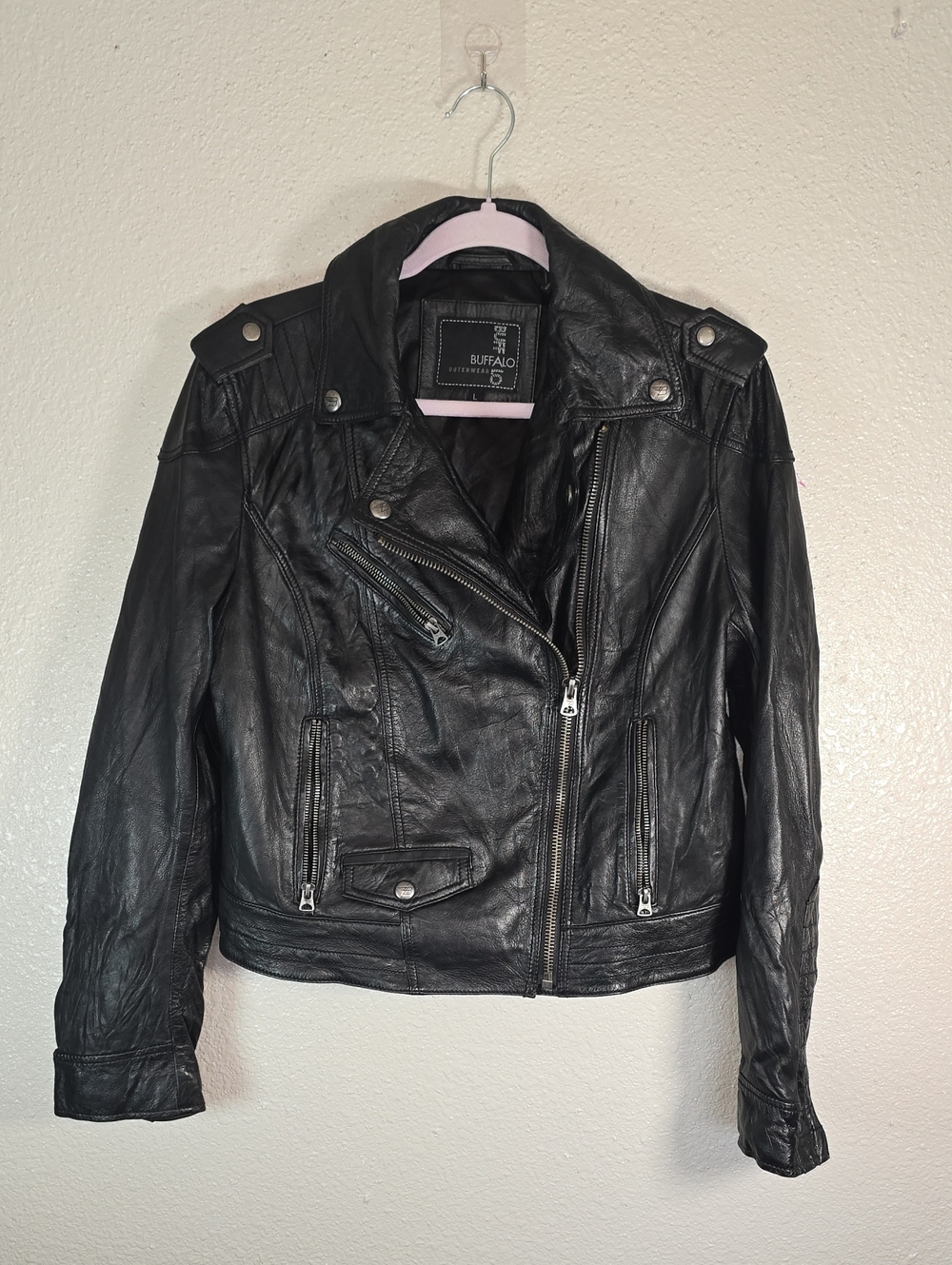 Buffalo David Bitton Black Leather Moto Jacket for Women